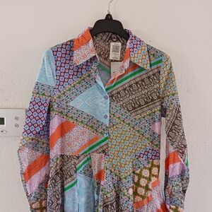 Women's Belted Paisley Patch Maxi Shirtdress